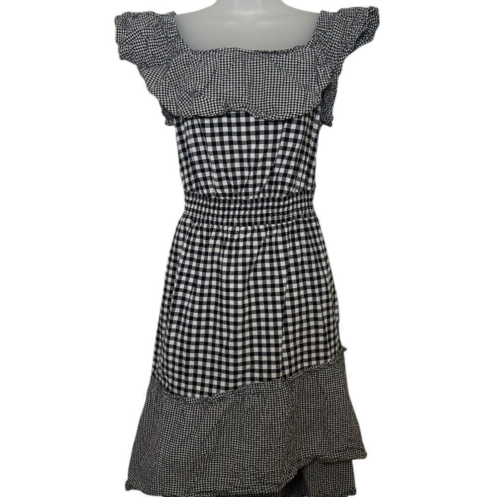 Rachel Roy Gingham Off-Shoulder Ruffle Midi Dress 0X Black White - Picture 3 of 7